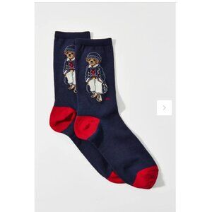 14$ Polo Ralph Lauren NAVAL Bear Crew Socks Women's Size 9 - 11 Navy Blue